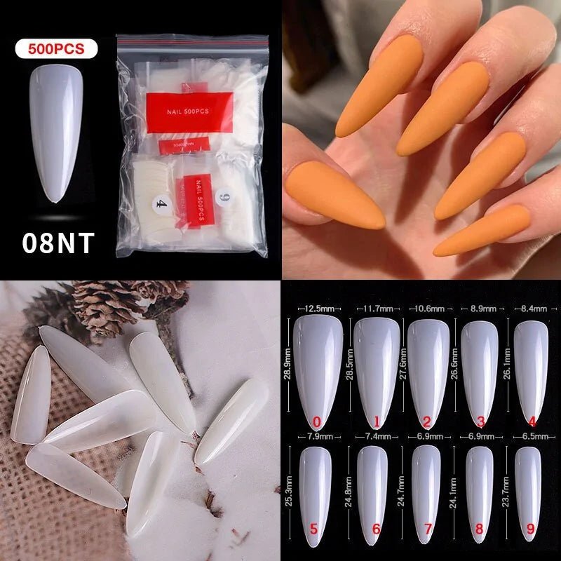500pcs Natural Clear False Acrylic Nail Tips - Full/Half Cover Tips - Trendy Home Mart