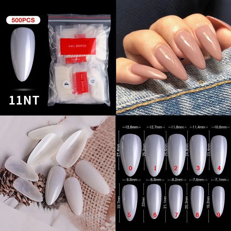 500pcs Natural Clear False Acrylic Nail Tips - Full/Half Cover Tips - Trendy Home Mart