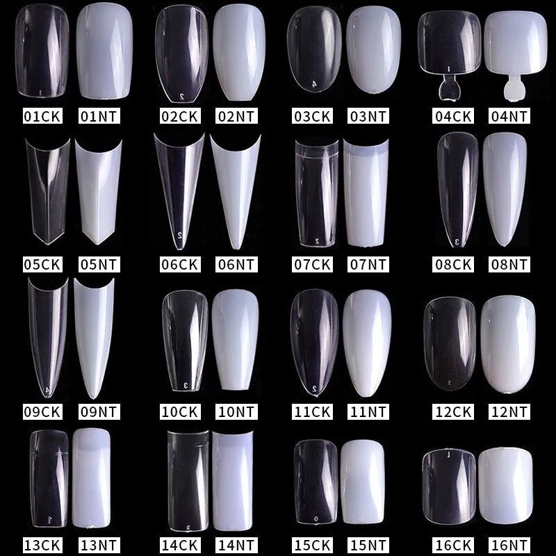 500pcs Natural Clear False Acrylic Nail Tips - Full/Half Cover Tips - Trendy Home Mart