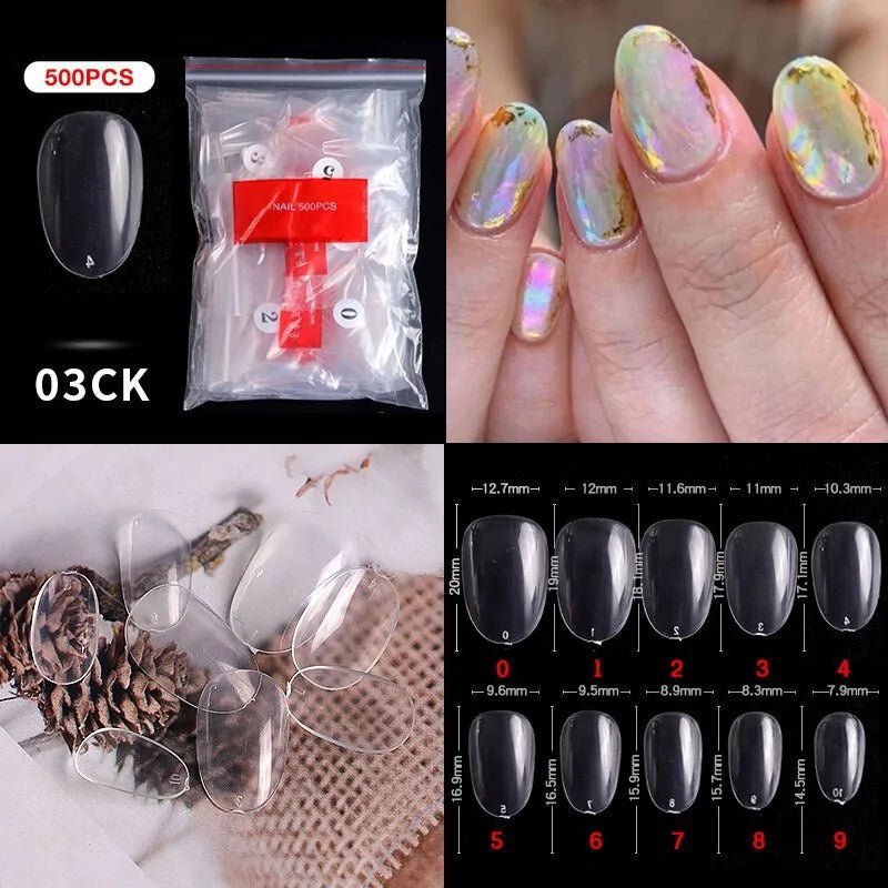 500pcs Natural Clear False Acrylic Nail Tips - Full/Half Cover Tips - Trendy Home Mart