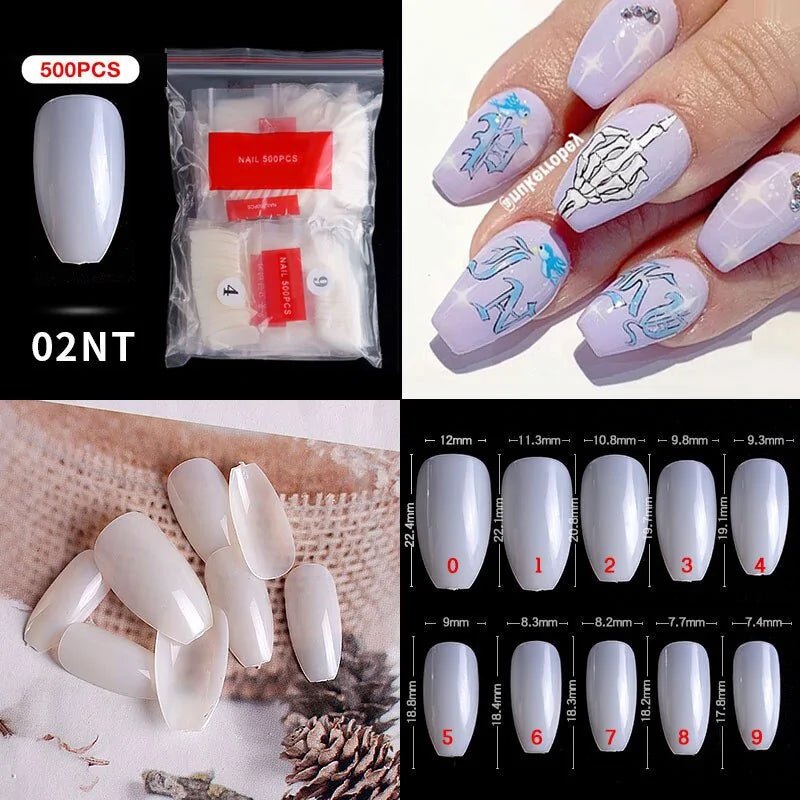 500pcs Natural Clear False Acrylic Nail Tips - Full/Half Cover Tips - Trendy Home Mart