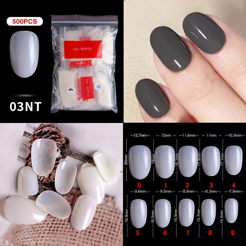 500pcs Natural Clear False Acrylic Nail Tips - Full/Half Cover Tips - Trendy Home Mart