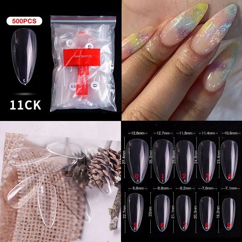 500pcs Natural Clear False Acrylic Nail Tips - Full/Half Cover Tips - Trendy Home Mart