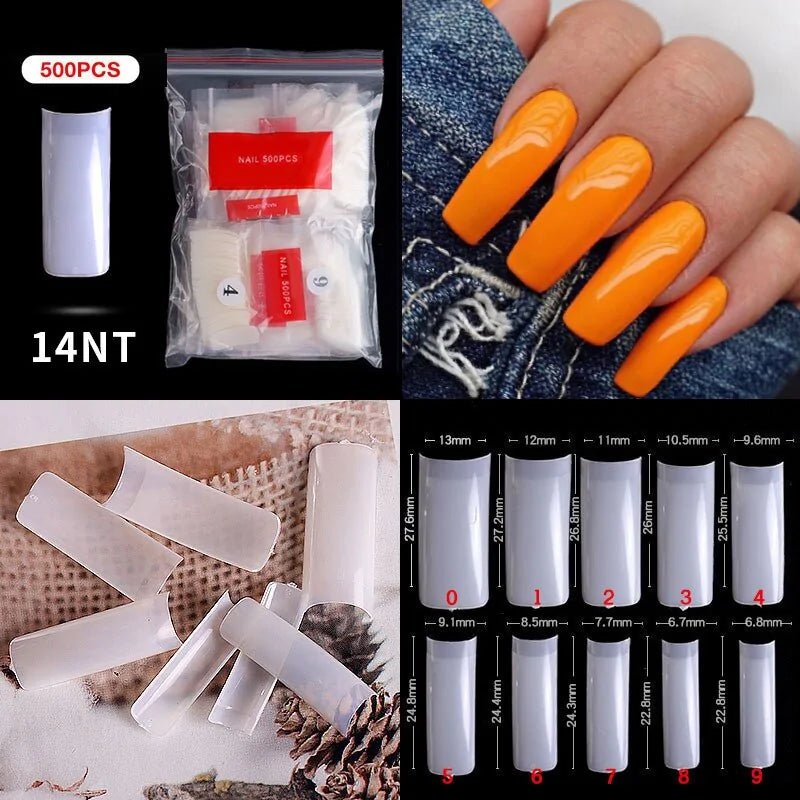 500pcs Natural Clear False Acrylic Nail Tips - Full/Half Cover Tips - Trendy Home Mart