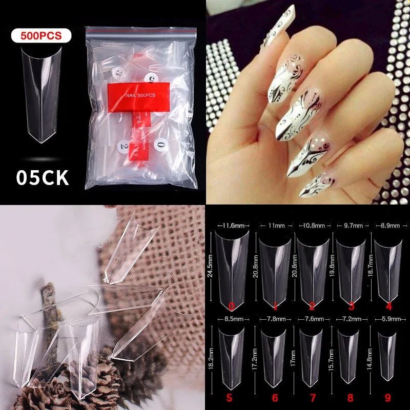 500pcs Natural Clear False Acrylic Nail Tips - Full/Half Cover Tips - Trendy Home Mart