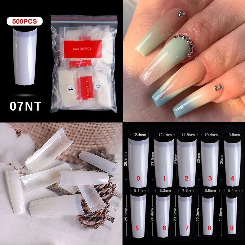 500pcs Natural Clear False Acrylic Nail Tips - Full/Half Cover Tips - Trendy Home Mart