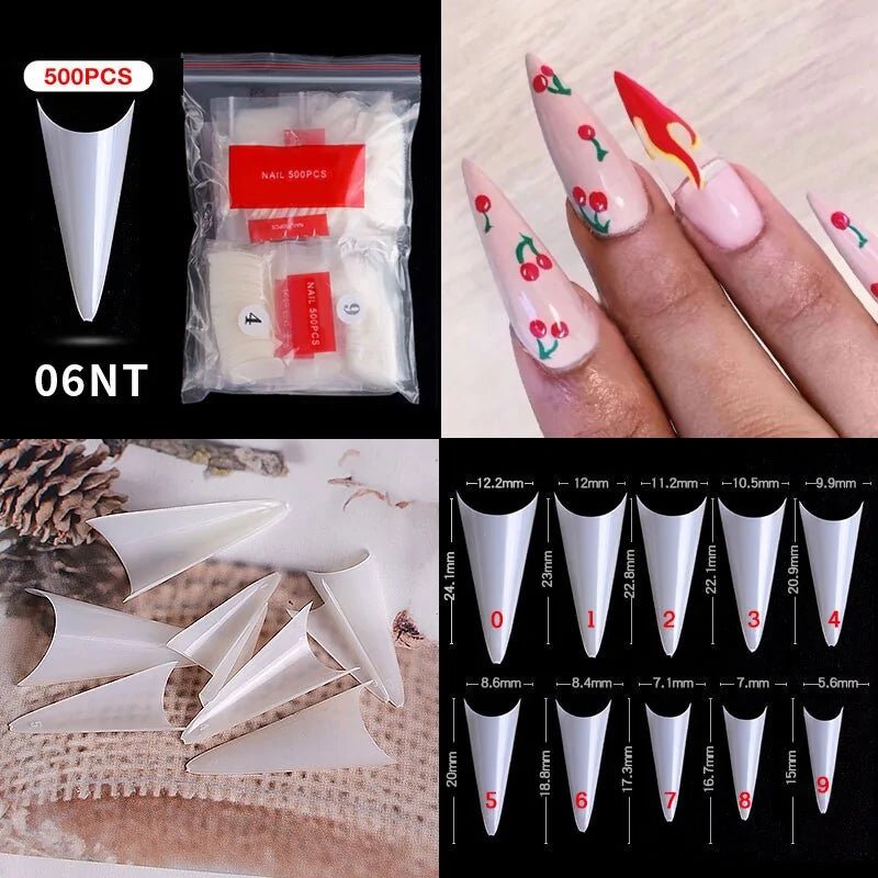 500pcs Natural Clear False Acrylic Nail Tips - Full/Half Cover Tips - Trendy Home Mart