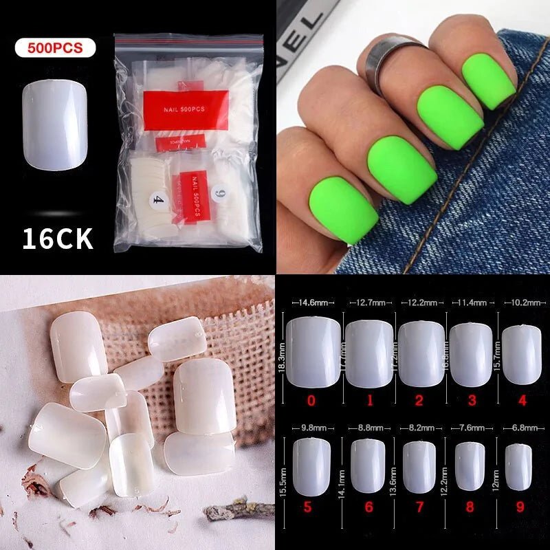 500pcs Natural Clear False Acrylic Nail Tips - Full/Half Cover Tips - Trendy Home Mart
