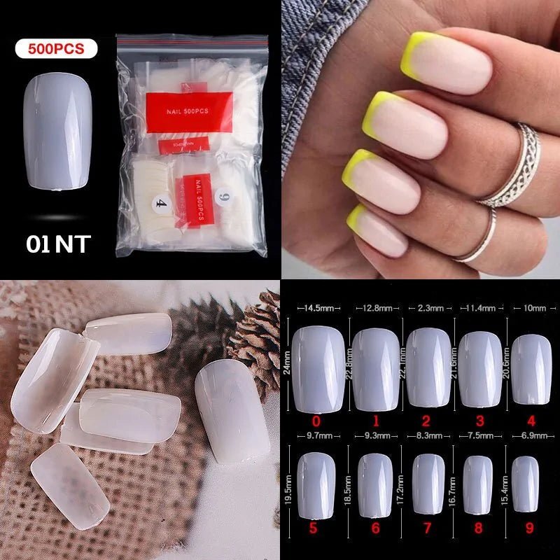 500pcs Natural Clear False Acrylic Nail Tips - Full/Half Cover Tips - Trendy Home Mart