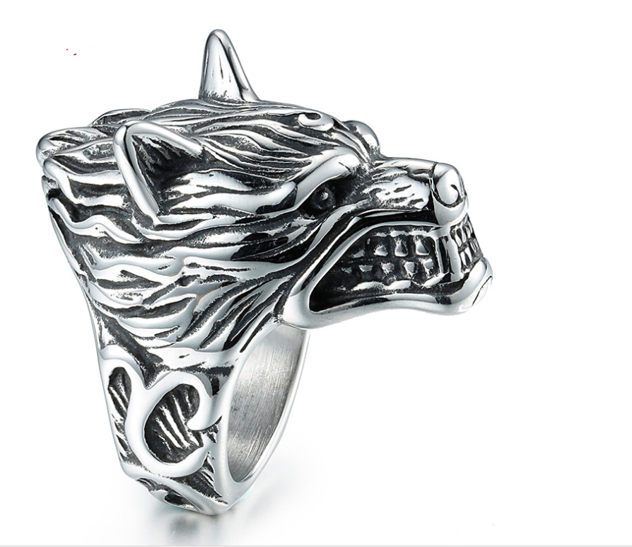 Titanium Steel Wolf Head Ring - Retro Men's Jewelry