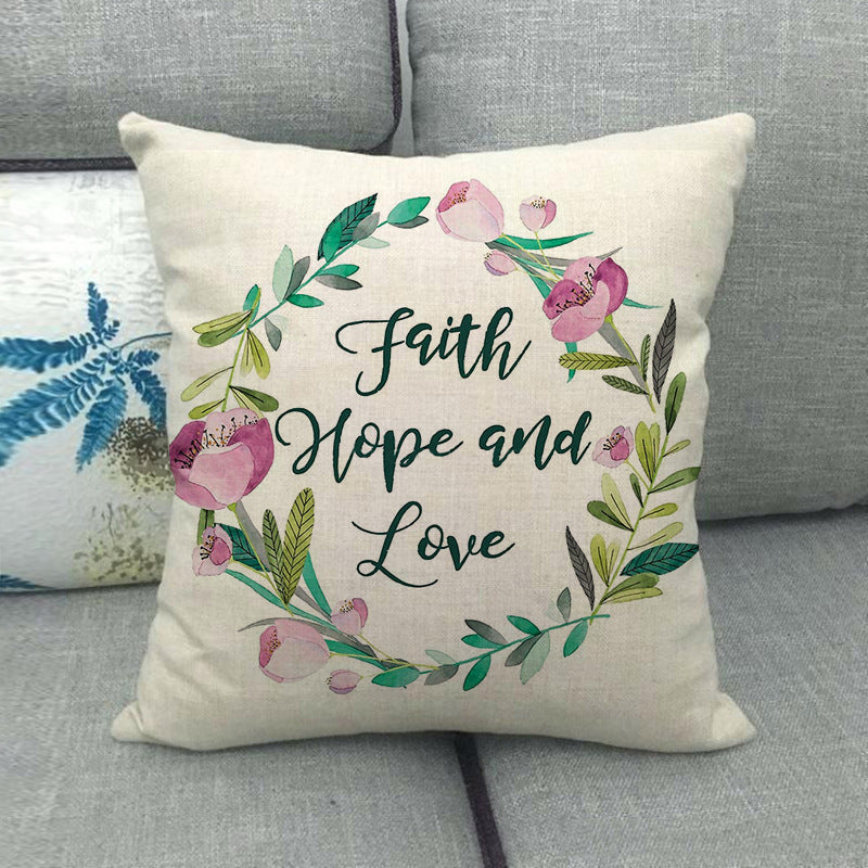 Watercolor Rose Inspirational Word Linen Cushion Cover