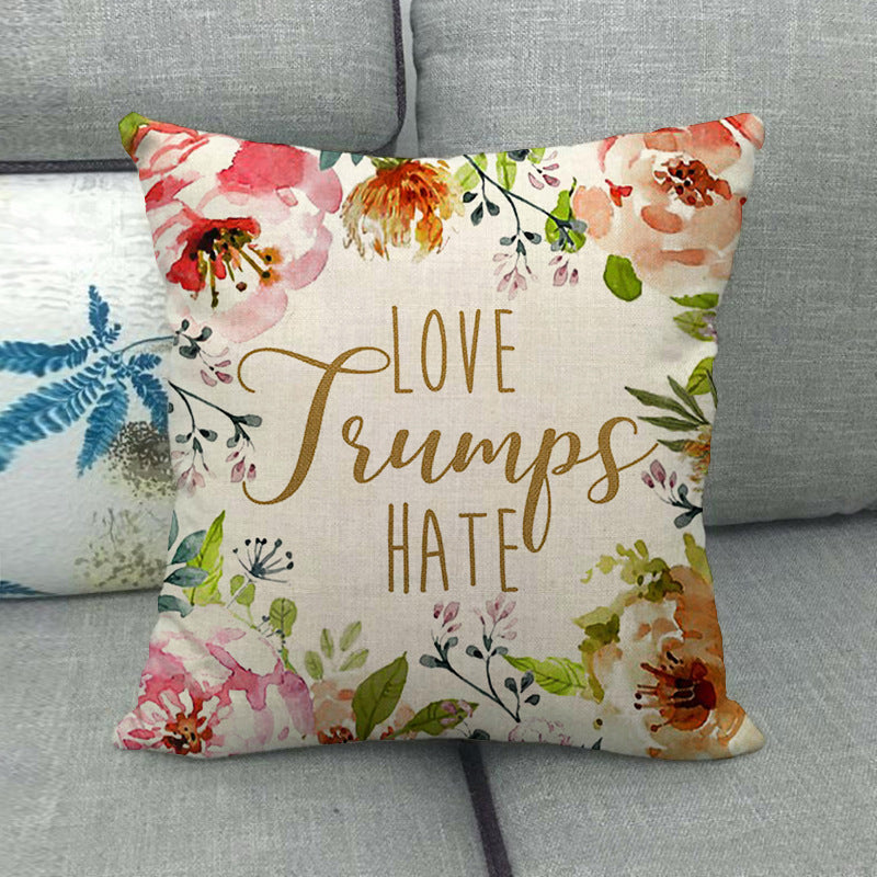 Watercolor Rose Inspirational Word Linen Cushion Cover