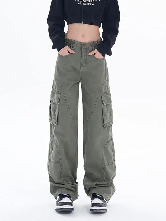 Loose Casual Wide-Leg Trousers – High Waist Denim Style