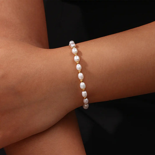 18k Stainless Steel Freshwater Pearl Drawstring Bracelet – Pearl Gold