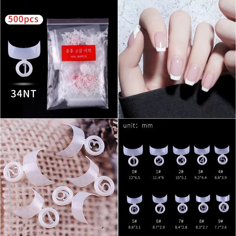 500pcs Natural Clear False Acrylic Nail Tips - Full/Half Cover Tips