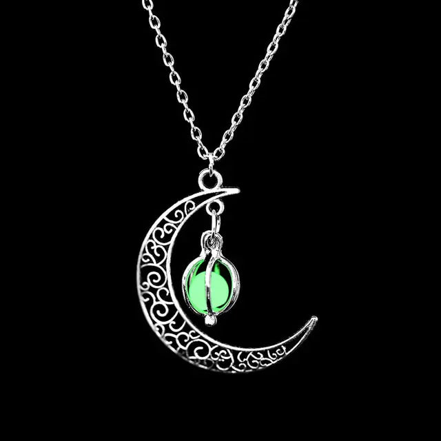 Collier pendentif lune lumineux FAMSHIN avec pierre naturelle brillante – Bijou de guérison pour femme