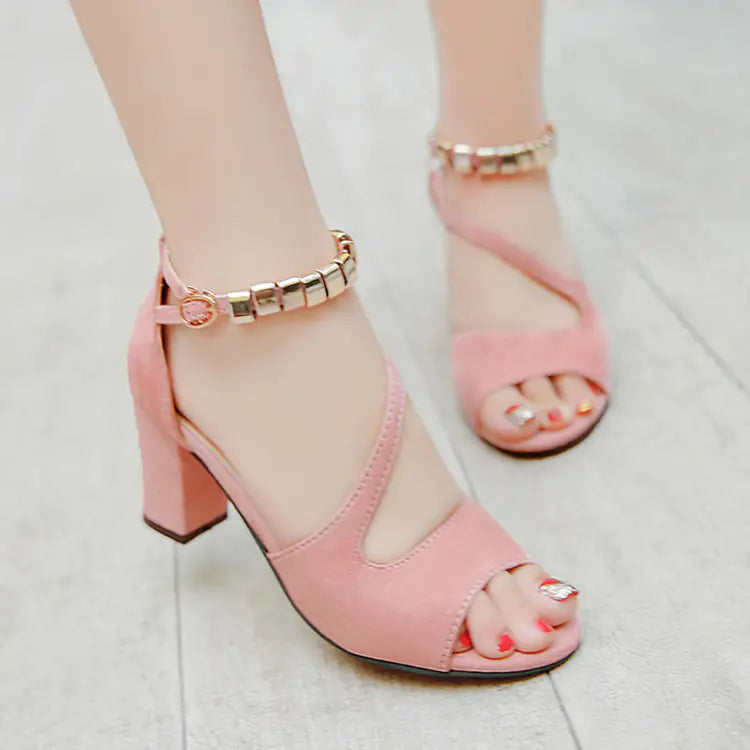 Fashion Women's Sandals with Thick Mid-Heel Buckle