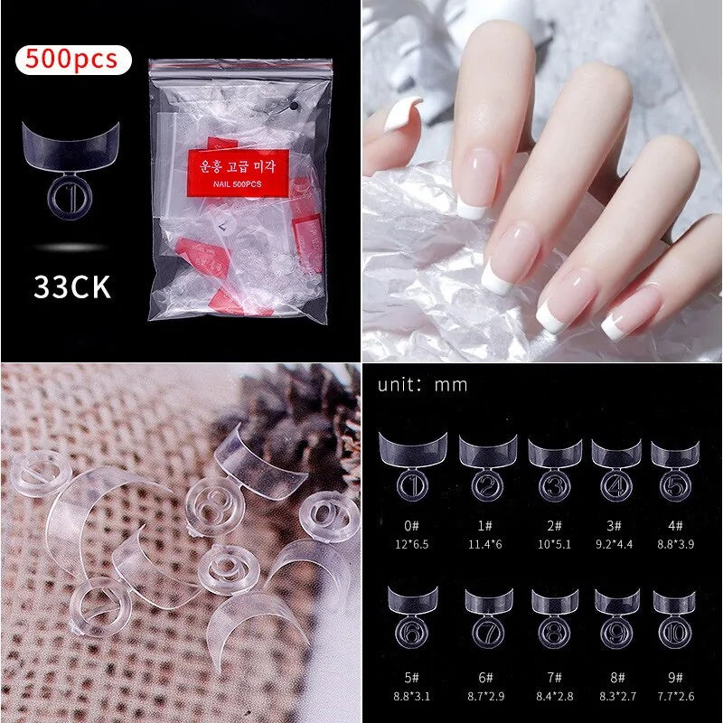 500pcs Natural Clear False Acrylic Nail Tips - Full/Half Cover Tips