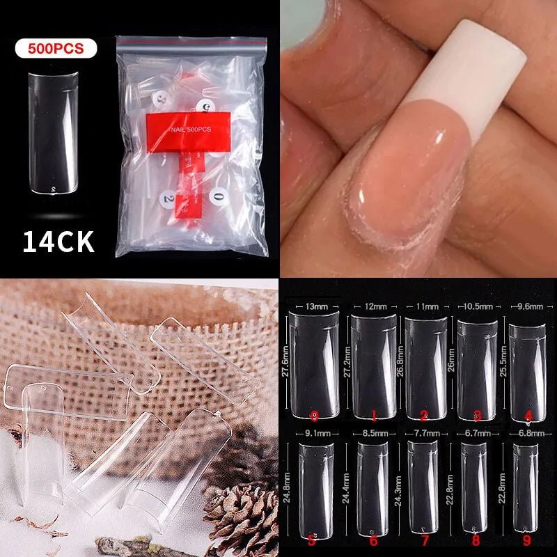 500pcs Natural Clear False Acrylic Nail Tips - Full/Half Cover Tips