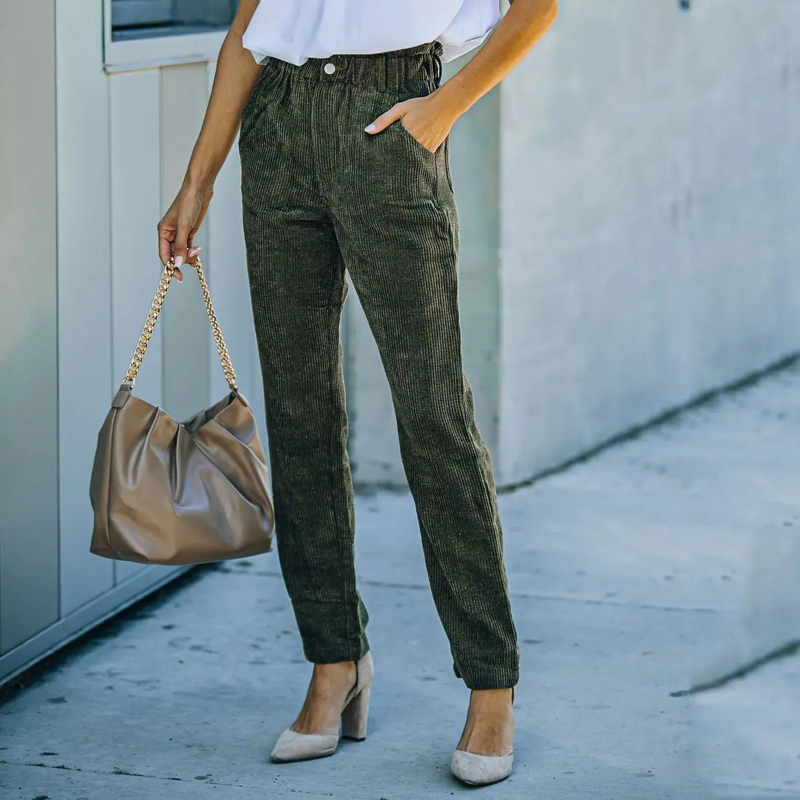 Women's Solid Color Casual Corduroy Pants