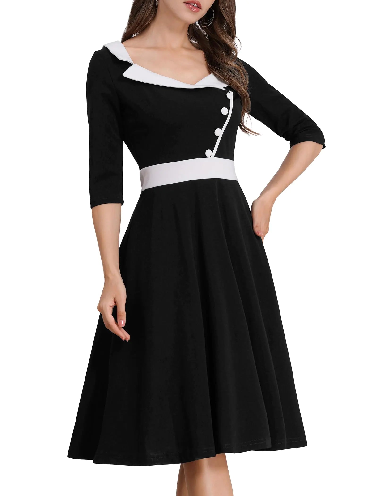 1950s Retro Swing Midi Dress – Sweetheart Neckline Black