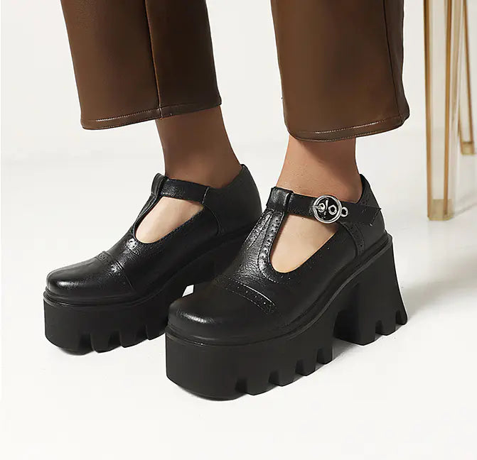 Round Toe Buckle Thick-Soled Casual Women's Shoes