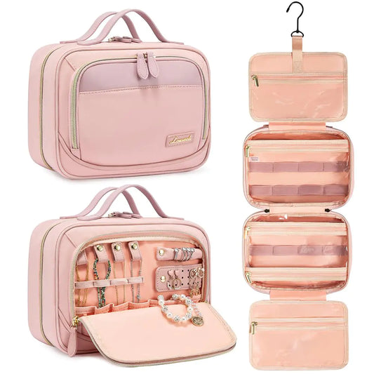 Travel Hanging Toiletry & Jewelry Organizer Bag – Pink, 10×7.2×4.2″