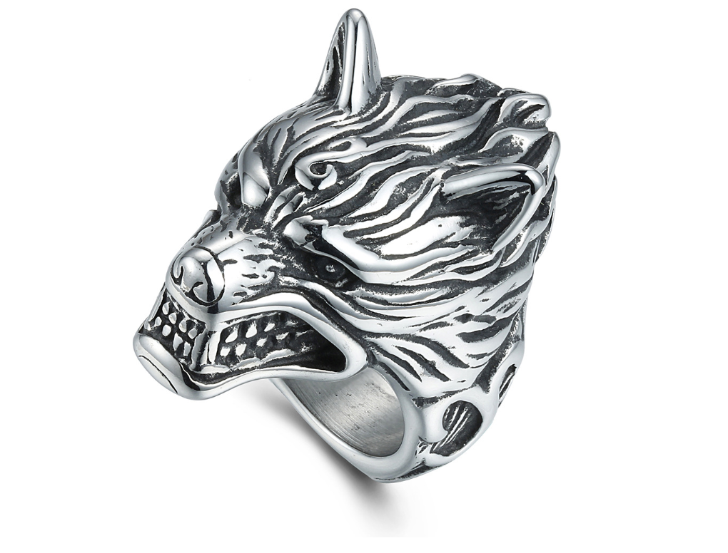 Titanium Steel Wolf Head Ring - Retro Men's Jewelry