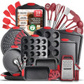 Baking Pan Set 39 Piece Premium Baking Set Nonstick Bakeware Sets BPA Free Cookie Sheets for Baking Nonstick Set Steel Baking Sheets for Oven with Muffin Pan Cake Pan & Red Kitchen Utensils - Trendy Home Mart