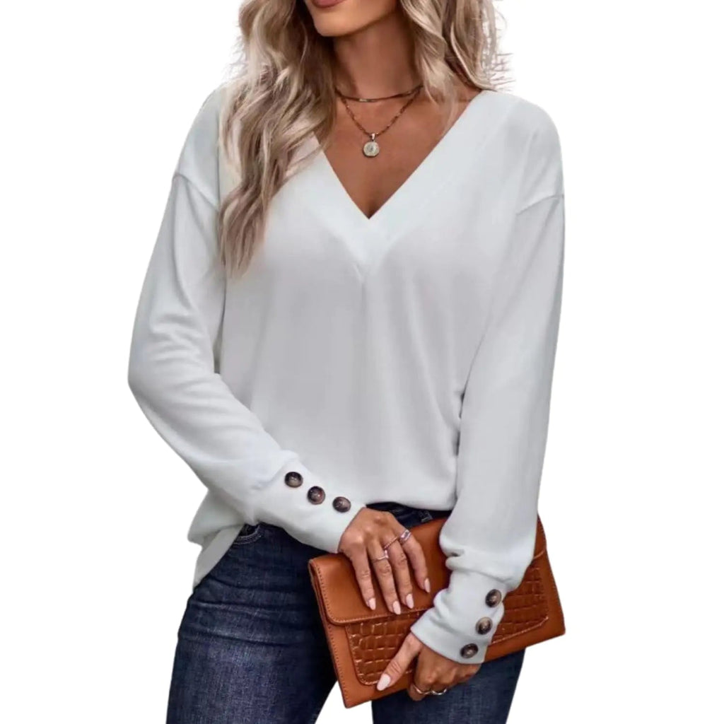 Blouses for Women – Plus Size V Neck Long Sleeve Tunic - Trendy Home Mart