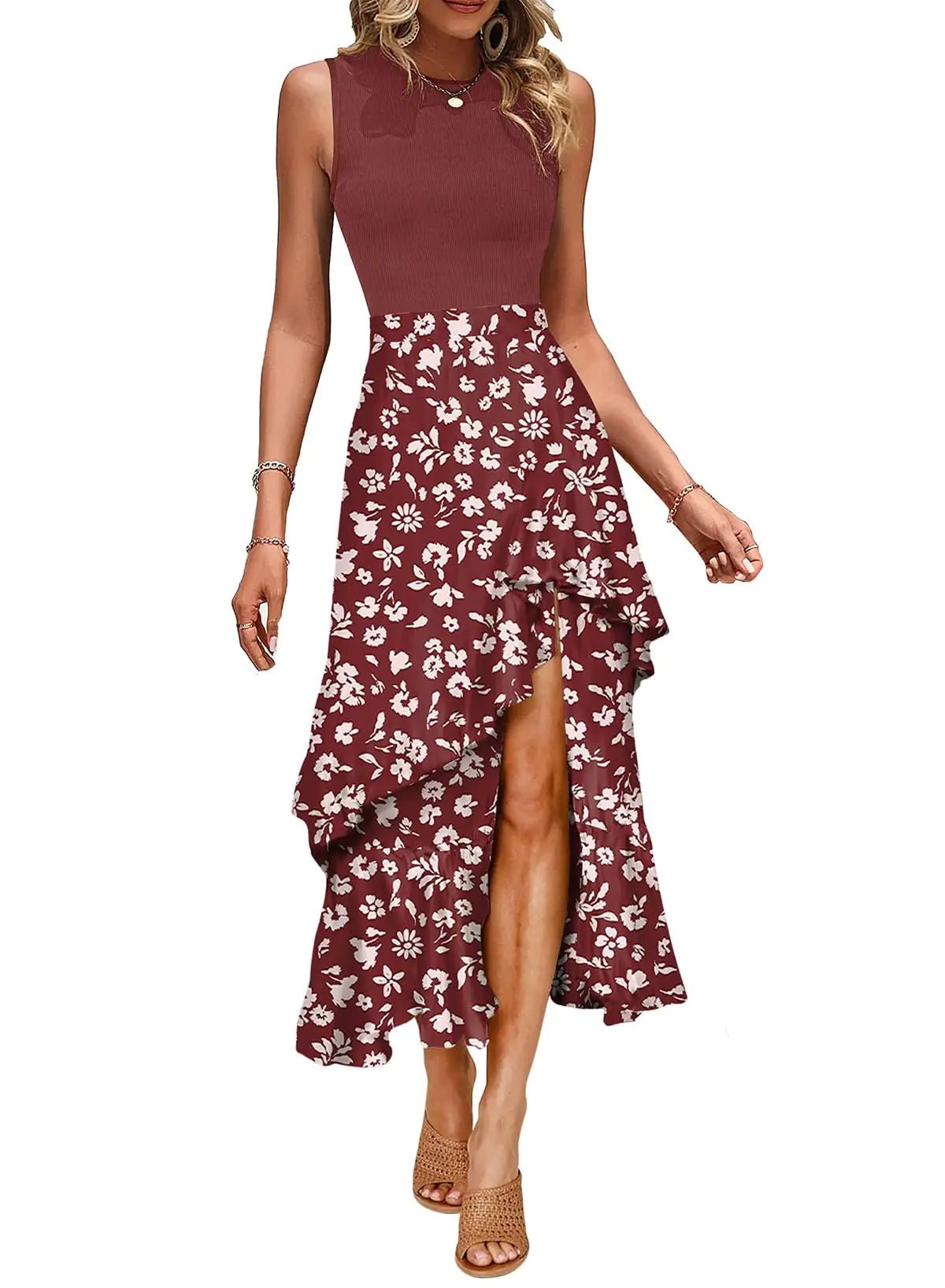 Boho Maxi Summer Dress – Floral Red Beach & Casual 2025 - Trendy Home Mart