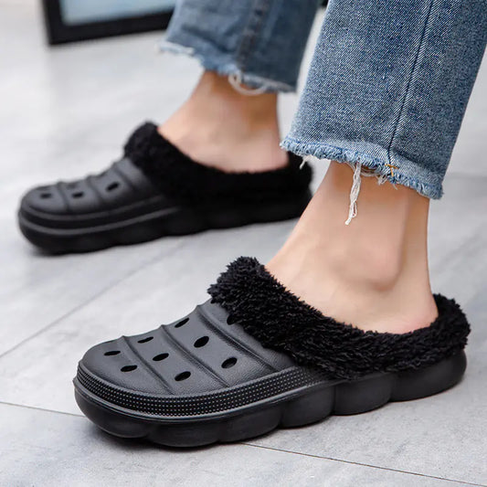 Warm Velvet Hole Shoes and Cotton Slippers