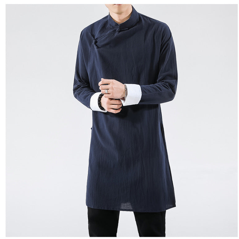 Chinese Style Men's Clothing with Oblique Flap Buckle