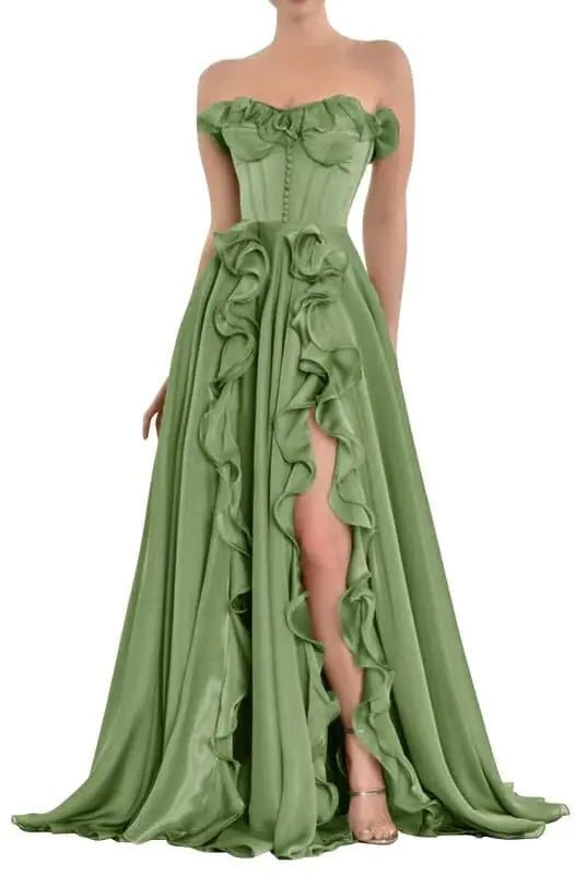 Chiffon Prom Maxi Dress – Sage Green Bridesmaid & Formal - Trendy Home Mart