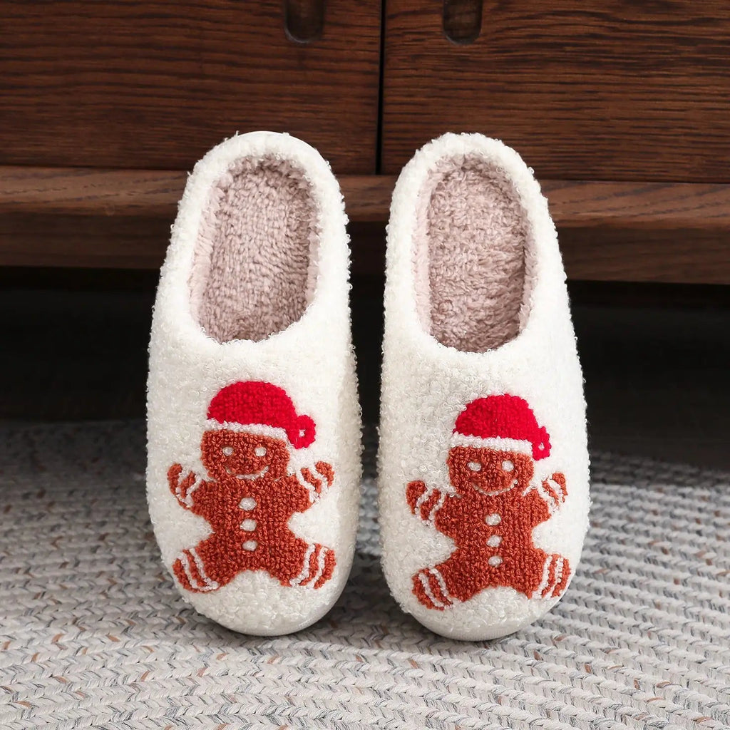 Christmas Gingerbread Cotton Slippers – Winter Home Shoes (Sizes 36–45) - Trendy Home Mart