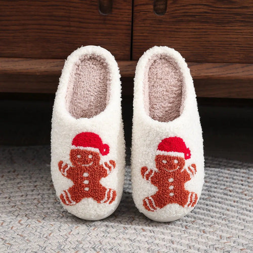 Christmas Gingerbread Cotton Slippers – Winter Home Shoes (Sizes 36–45) - Trendy Home Mart