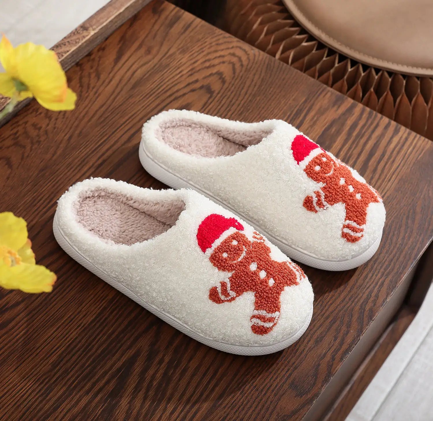 Christmas Gingerbread Cotton Slippers – Winter Home Shoes (Sizes 36–45) - Trendy Home Mart