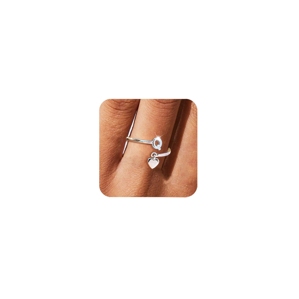 CIOMY Silver Initial Adjustable Rings – Heart Letter Thumb & Stackable Rings (Non - Tarnish) - Trendy Home Mart