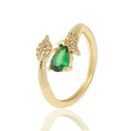 Copper Plated Gold Inlaid Zircon Fashion Ring – Green Adjustable - Trendy Home Mart