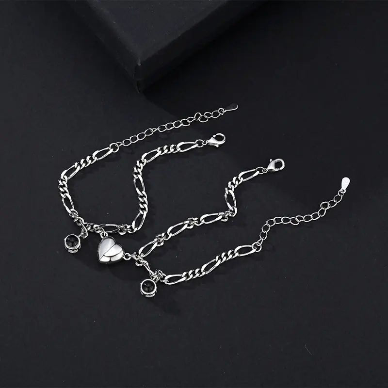 "Couple Bracelet with Simple Projection in 100 Languages" - Trendy Home Mart