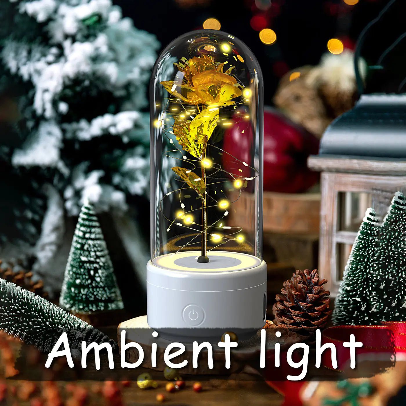 Creative 2 In 1 Rose Flowers LED Light And Bluetooth - compatible Speaker Rose Luminous Night Light Ornament In Glass Cover - Trendy Home Mart