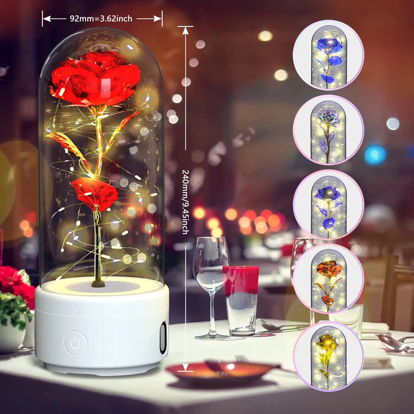 Creative 2 In 1 Rose Flowers LED Light And Bluetooth - compatible Speaker Rose Luminous Night Light Ornament In Glass Cover - Trendy Home Mart