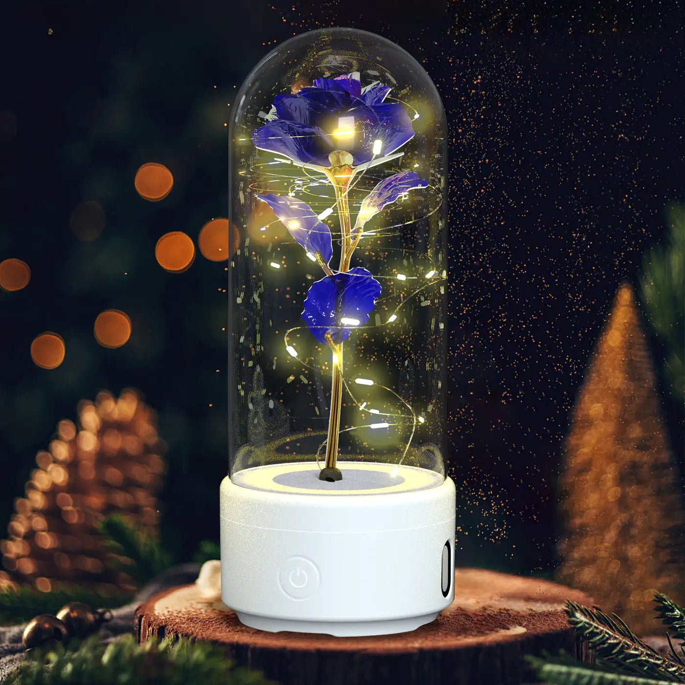Creative 2 In 1 Rose Flowers LED Light And Bluetooth - compatible Speaker Rose Luminous Night Light Ornament In Glass Cover - Trendy Home Mart