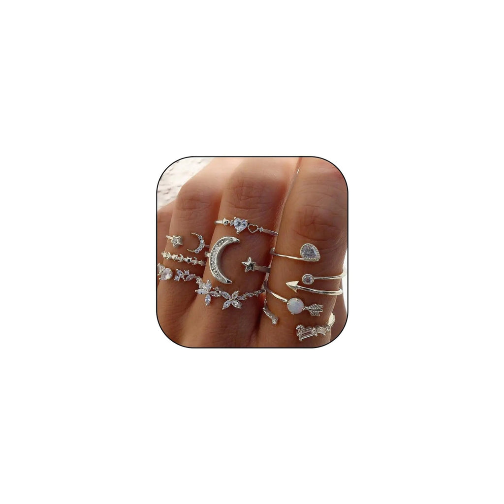 CSIYSNJRY99 Silver Boho Ring Set – 10pcs Stackable Rings - Trendy Home Mart