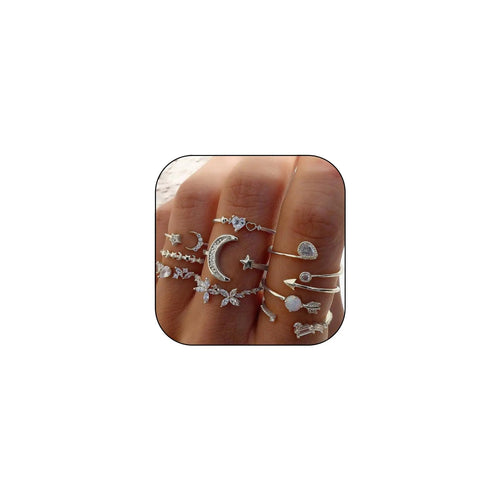 CSIYSNJRY99 Silver Boho Ring Set – 10pcs Stackable Rings - Trendy Home Mart