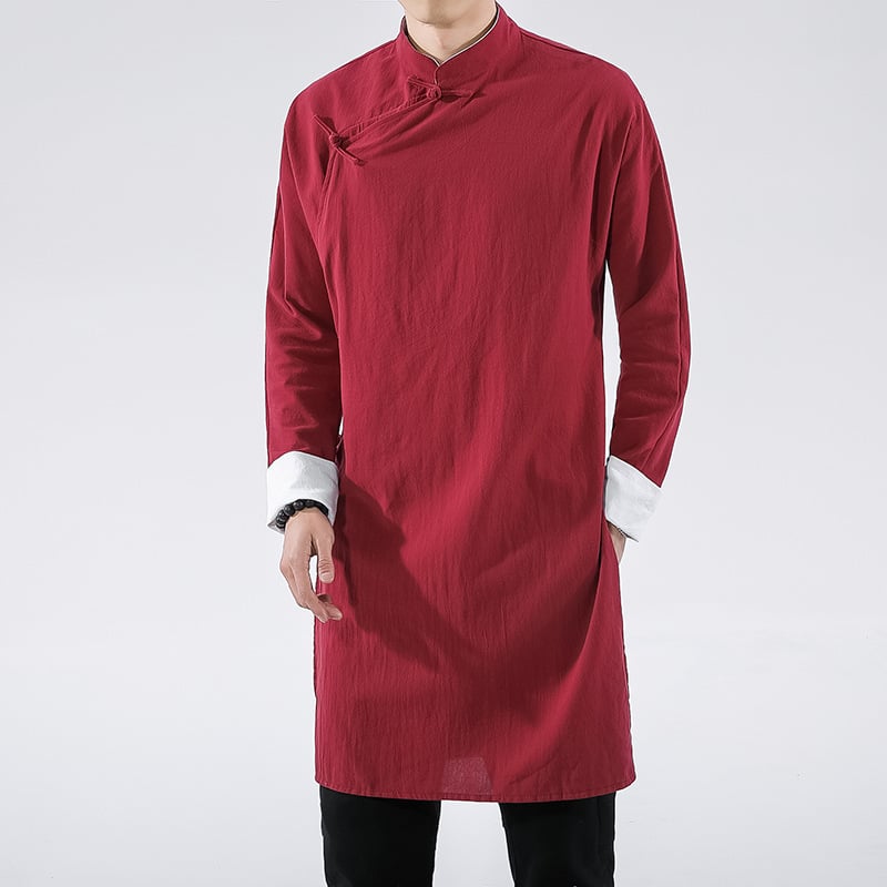Chinese Style Men's Clothing with Oblique Flap Buckle