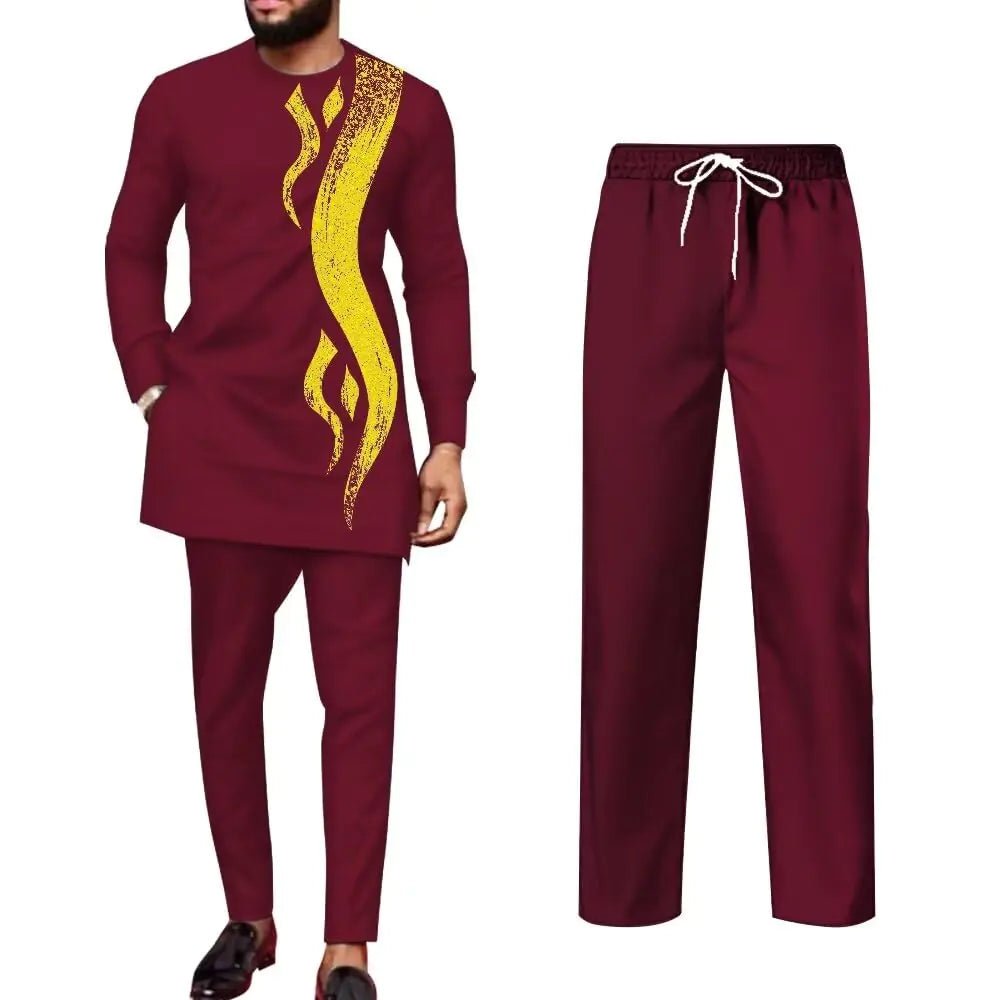 Dashiki for Men African Clothing 2 Piece Sets Long Sleeve African Print Shirt and Troursers African Suits for Male - Trendy Home Mart