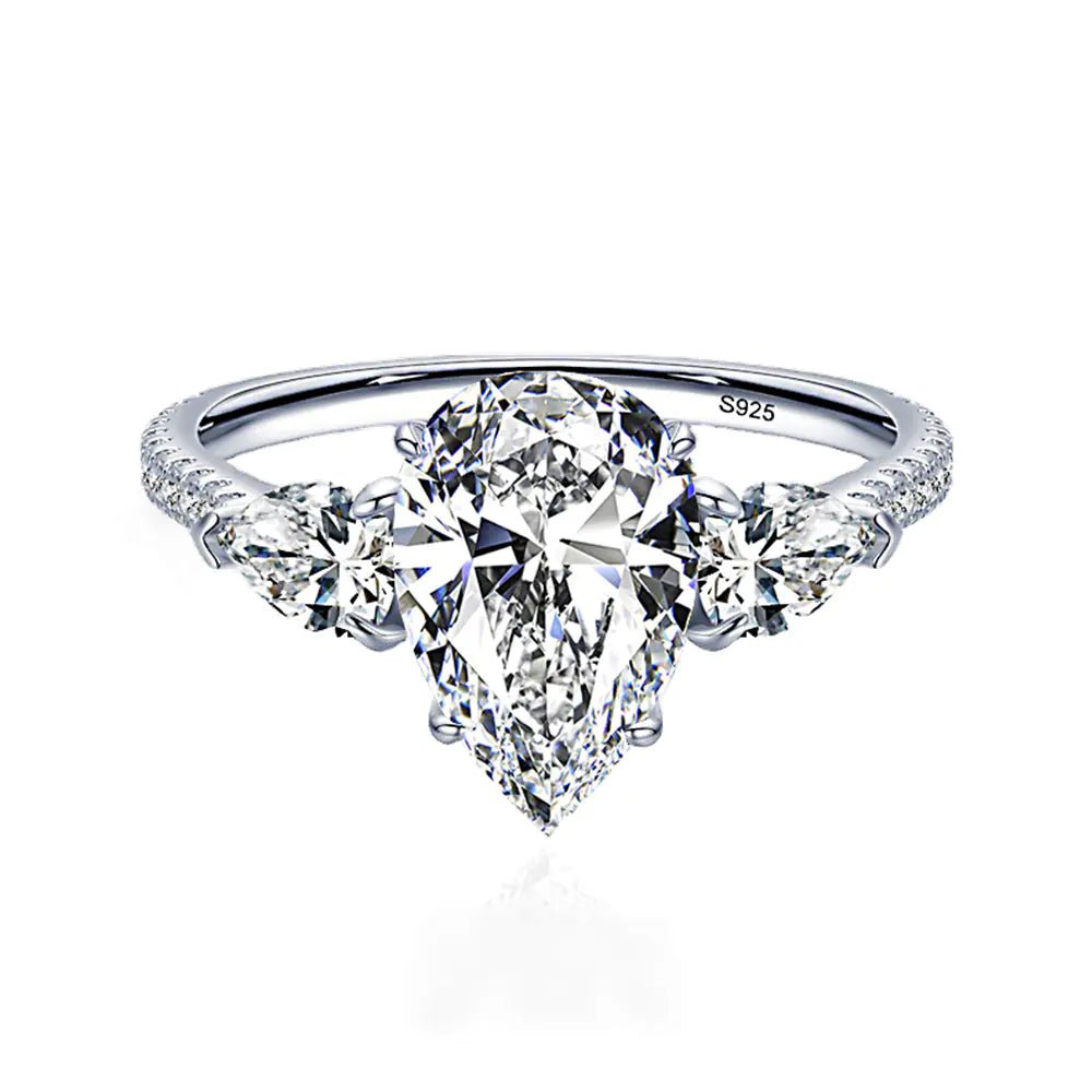 Drop - Shaped Diamond Ring in Sterling Silver – Purple, White & Yellow Options - Trendy Home Mart