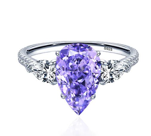 Drop - Shaped Diamond Ring in Sterling Silver – Purple, White & Yellow Options - Trendy Home Mart
