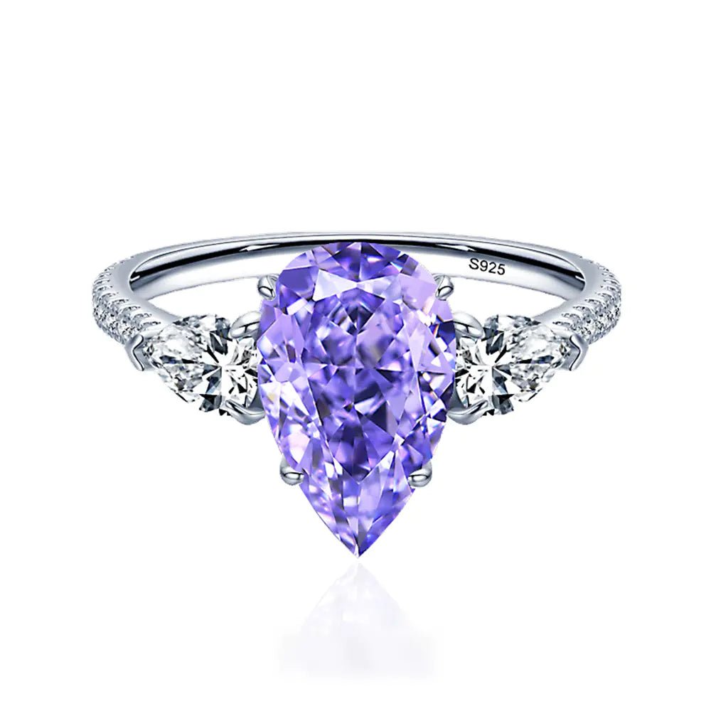 Drop - Shaped Diamond Ring in Sterling Silver – Purple, White & Yellow Options - Trendy Home Mart